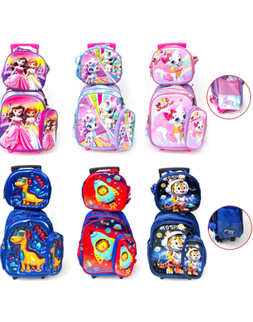 Mochila con Ruedas Lonchera y Estuche Modelos Surtidos x 4 Unds.