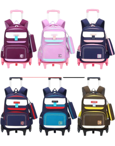 Mochila con Ruedas y Estuche Colores Surtidos x 6 Unds.