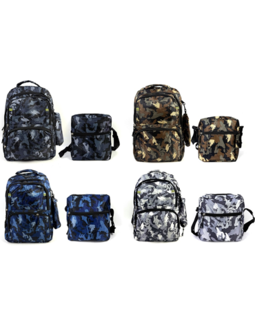 12 Set de Mochila Camuflaje (1 Set Trae 2 PCS) Medida: 42 x 29 x 13 cm aprox.