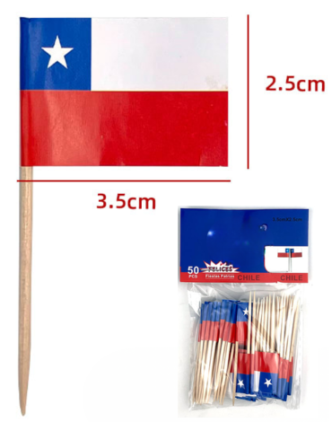 36 Set Mondadientes Bandera de Chile (1 Set Trae 50 PCS) Medida: 3.5 x 2.5 cm aprox.