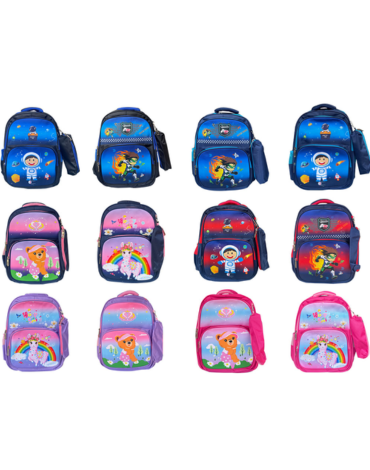 Mochila Estampada con Estuche Modelos Surtidos x 12 Unds.