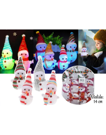 4 Set Muñeco de Nieve Decoración Navideña con LED (1 Set trae 12 pcs ) Medidas: 14 cm aprox.