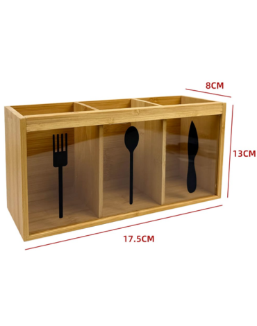 Organizador de Cubierto de Bambú x 4 Unds. Medida: 17.5 x 8 x 13 cm aprox.