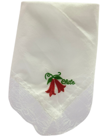 Pañuelo de Cueca Bordado con Blonda x 12 Unds.