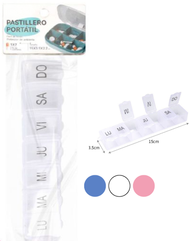 Pastillero de Plástico Colores Surtidos x 24 Unds. Medida: 15 x 3.5 x 2.2 cm aprox.