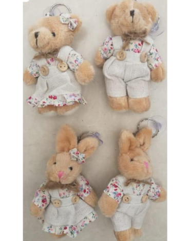 Llavero Peluche Osito y Conejos Modelos Surtidos x 12 Unds.