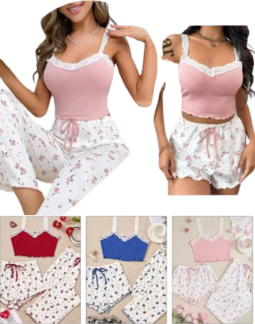 Pijama de Mujer 3 Piezas Colores Surtidos x 12 Unds. Talla: S/M - L/XL - XXL/XXXL