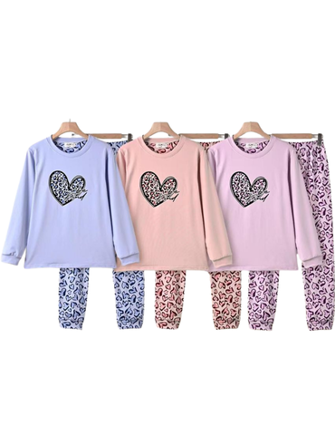 Pijama de Polar Diseño Corazón Colores Surtidos x 12 Unds.Talla: S a XL