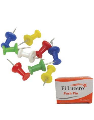 12 Cajas Pinchos Push Pins Multicolor Lucero (1 Caja Trae : 50 PCS )