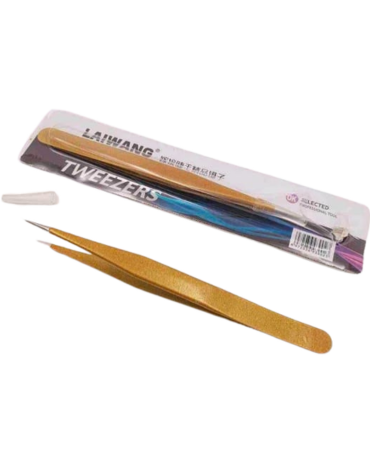 Pinza Recta para Pestañas Color Dorado x 6 Unds.