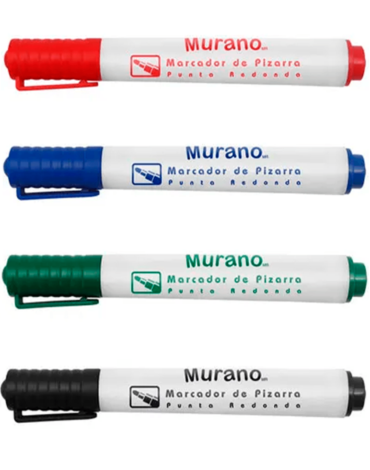 Marcadores de Pizarra Desechable Punta Redonda Murano Colores Surtidos x 12 Unds.