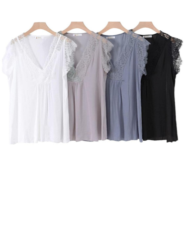 Polera de Dama con Encaje Colores Surtidos x 12 Unds Talla: S / M - M / L - L / XL