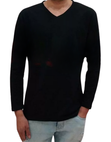 Polera Manga Larga Unisex Cuello V (Elegir Talla) Color Negro x 12 Unds. Tallas: S a XL