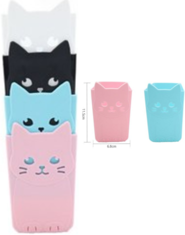 Portalápices Diseño Gato Colores Surtidos x 12 Unds. Medida: 6.8 x 11.5 cm aprox.