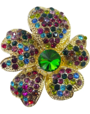 Prendedor Dorado Flor Brillante Colorida x 12 Unds.