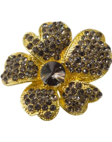 Prendedor Dorado Flor Brillante Gris x 12 Unds.