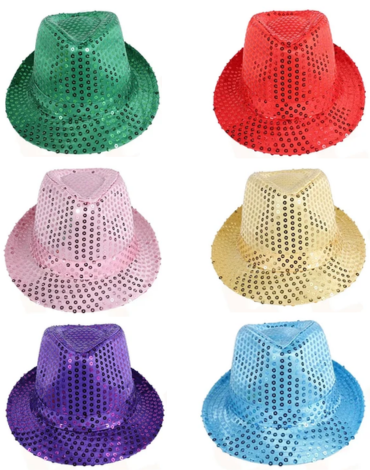 Gorros de Fiesta Lentejuela Colores Surtidos x 6 Unds. Medida: 24 x 27 x 12 cm aprox.