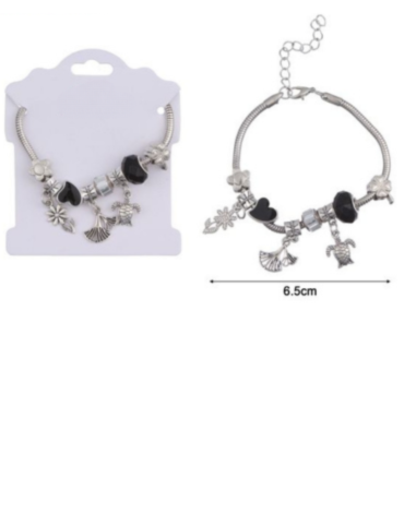 Pulsera Ajustable con Dijes x 12 Unds.Medida: 6.5 cm aprox.