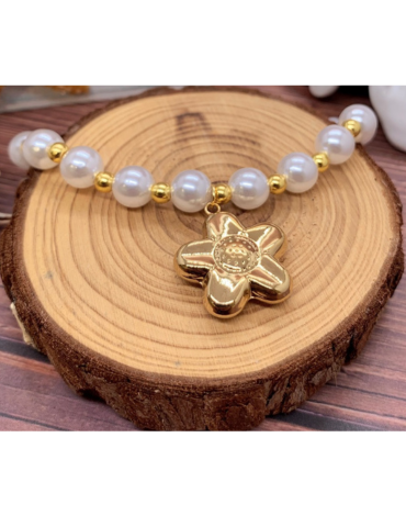 Pulsera con Perlas Dije Flor x 6 Unds.