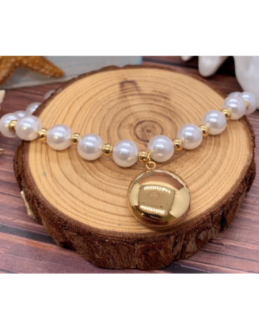 Pulsera con Perlas Dije Redondo x 6 Unds.