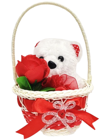 Cesta con Oso de Peluche x 4 Unds. Medida: 20 cm aprox.