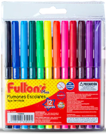 6 Set Plumones Escolares Fultons (1 Set Trae 12 Colores)