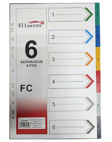 12 Set de Separador Oficio con Números (1 Set Trae 6 PCS)