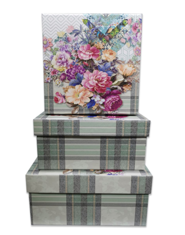 12 Set de Cajas de Regalo Decorativas Diseño Flores con Cuadros
