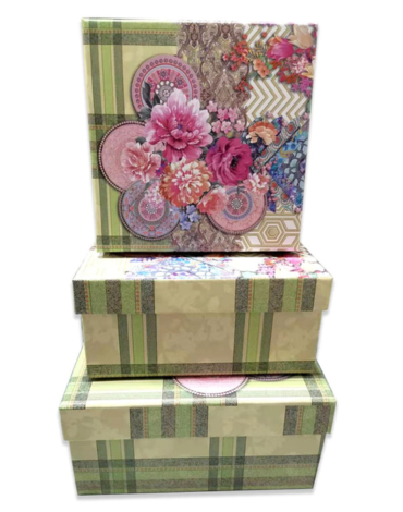 4 Set de Cajas de Regalo Decorativas Diseño Flores con Cuadros