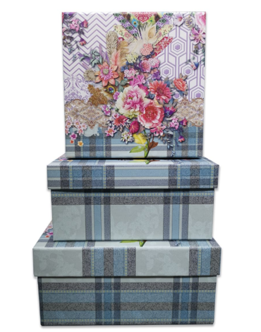 12 Set de Cajas de Regalo Decorativas Diseño Flores con Cuadros