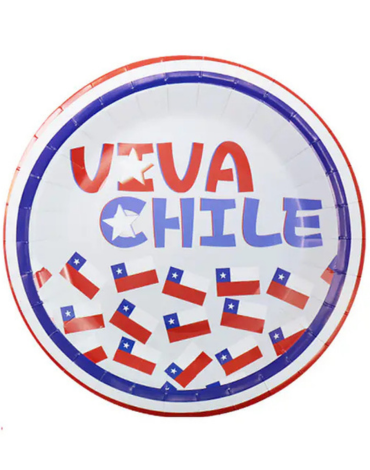 12 Set Platos de Cartón Viva Chile (1 Set Trae: 6 PCS) Medida: 18 cm aprox.