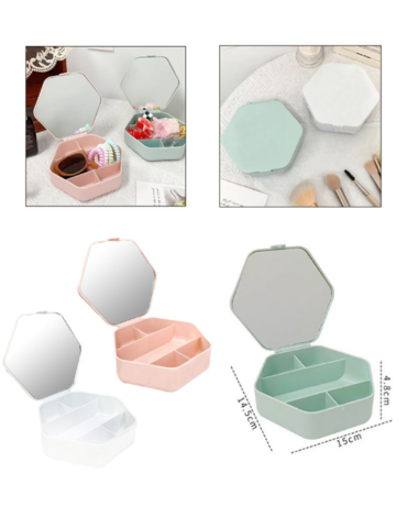 Organizador de Maquillaje con Espejo x 6 Unds. Medida: 14.5 x 15 x 4.8 cm aprox.