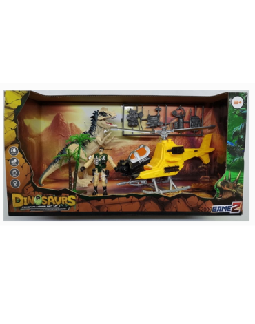 3 Set Dinosaurio y Helicóptero (1 Set trae: 7 PCS)