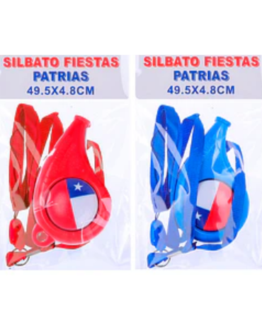 Silbatos de Plástico Fiesta Patrias x 6 Unds.Medida:  4.8 x 8 cm aprox.