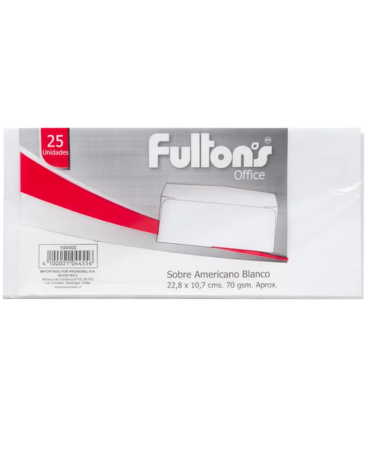 6 Set de Sobre Americano 70 Gr Color Blanco (1 Set Trae 25 PCS) Medida: 228 x 105 mm aprox.