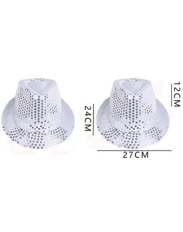 Gorros de Fiesta Lentejuela Color Blanco x 6 Unds. Medida: 24 x 27 x 12 cm aprox.
