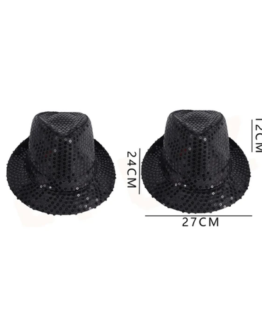 Gorros de Fiesta Lentejuela Color Negro x 6 Unds. Medida: 24 x 27 x 12 cm aprox.