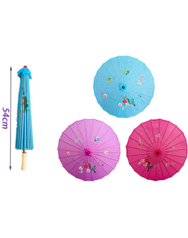 Sombrilla China de Tela Colores Surtidos x 6 Unds. Medida: 56 cm aprox.