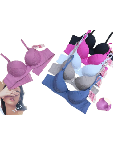 Sostén con Encaje Pretina Ancha Copa A Colores Surtidos x 12 Unds. Talla: 32 a 38