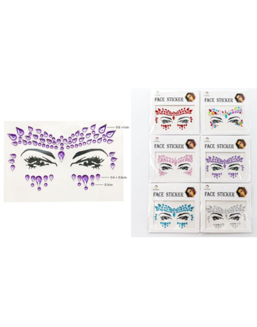 Sticker Adhesivo para Cara Colores Surtidos x 12 Unds.