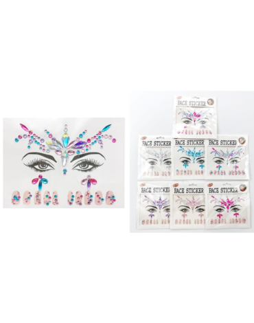 Sticker Adhesivo para Cara Colores Surtidos x 12 Unds.