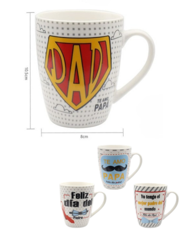 Tazas de Cerámica Dia del Padre Modelos Surtidos x 12 Unds.Medida : 10.5 x 8cm aprox.