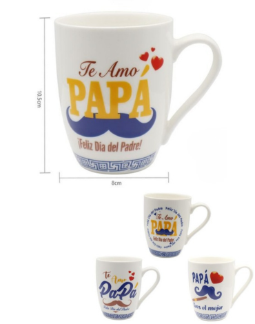 Tazas de Cerámica Dia del Padre Modelos Surtidos x 12 Unds.Medida : 10.5 x 8cm aprox.