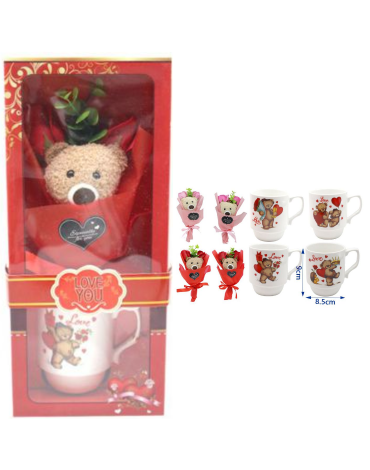 4 Set Taza con Peluche Dia del Amor (1 Set Trae 2 PCS)