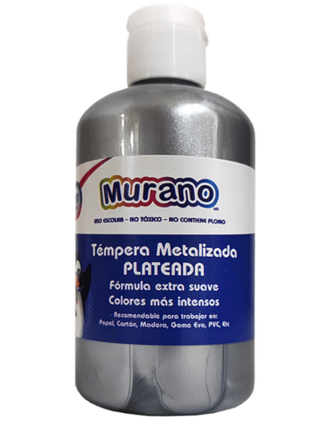 Frasco de Témpera Metalizada Color Plateado Murano x 4 Unds. Medida: 250 ml