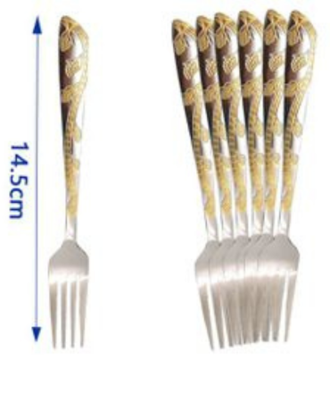6 Set de Tenedor de Metal con Borde Dorado. Medida: 14.5 cm aprox. (Cada Set trae 6 PCS)