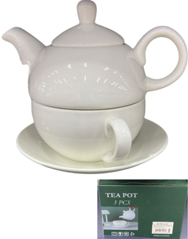 Tetera con Taza de Cerámica con Plato Color Blanco x 4 Unds.