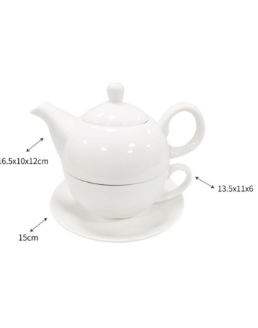 Tetera con Taza de Cerámica con Plato Color Blanco x 4 Unds.