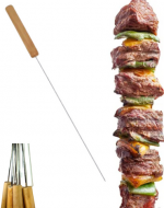 12 Set Brochetas Acero Inoxidable con Mango Madera (1 Set Trae 12 PCS) Medida: 30 cm aprox.