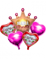 4 Set Globo Metálico Corona Mamá (1 Set Trae: 5 PCS)